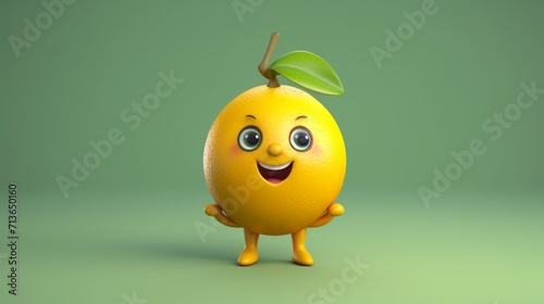 A cute cartoon lemon fruits character Ai Generative