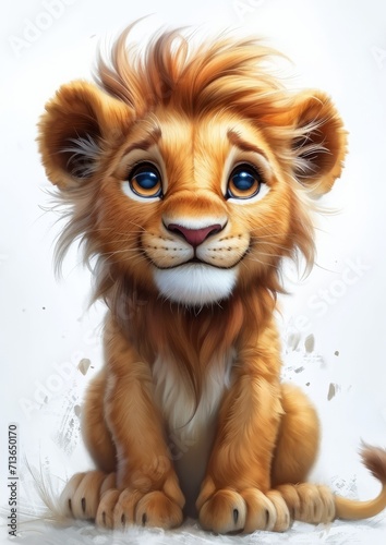 A cute baby lion cartoon style illustration. 