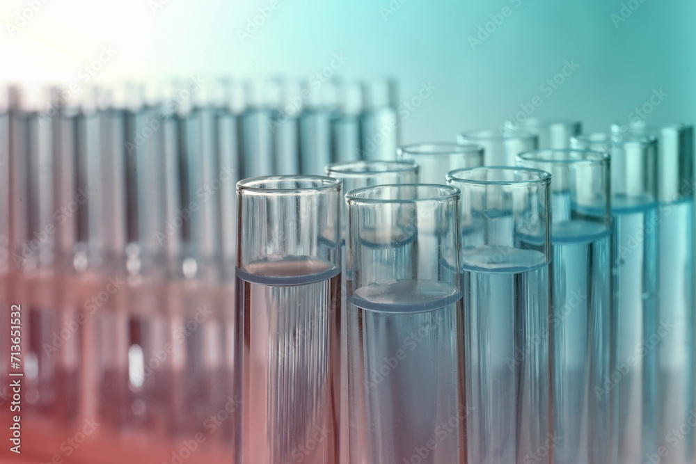 Test tubes with liquid, closeup. Color toned Test tubes with liquid, closeup. Color toned