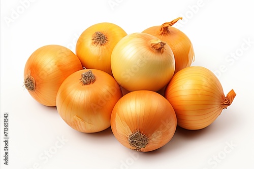 Organic onions with green stems isolated on white background for culinary concepts