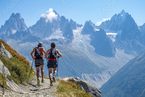 Trail runners on the paths of the Alps.