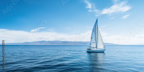 Sailboat glides lightly on the waves of a pristine ocean
