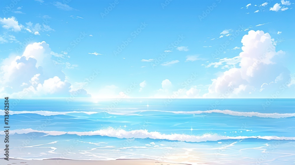 sun and clouds, sea and beach Beautiful beach vector background with blue color of ocean generative AI