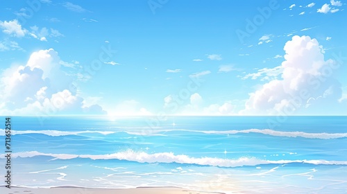 sun and clouds, sea and beach Beautiful beach vector background with blue color of ocean generative AI