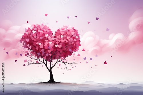 A whimsical tree, bursting with hearts in shades of pink, stands as a symbol of love on Valentine's Day. It's a romantic and dreamy illustration that evokes feelings of affection and celebration. © DigitalArt