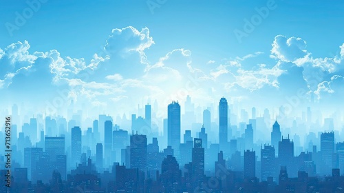blue sky and city  City Sky Scrapers with blue and bright skies Vector silhouette  generative AI