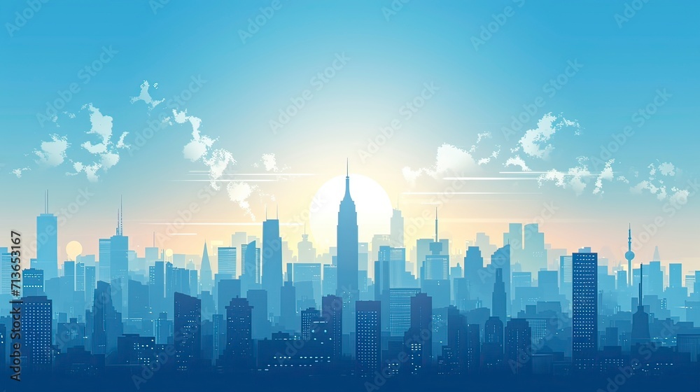 city skyline at sunset, City Sky Scrapers with blue and bright skies Vector silhouette  generative AI - obrazy, fototapety, plakaty 