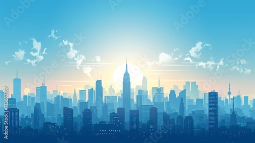 city skyline at sunset, City Sky Scrapers with blue and bright skies Vector silhouette  generative AI © OOTIDI