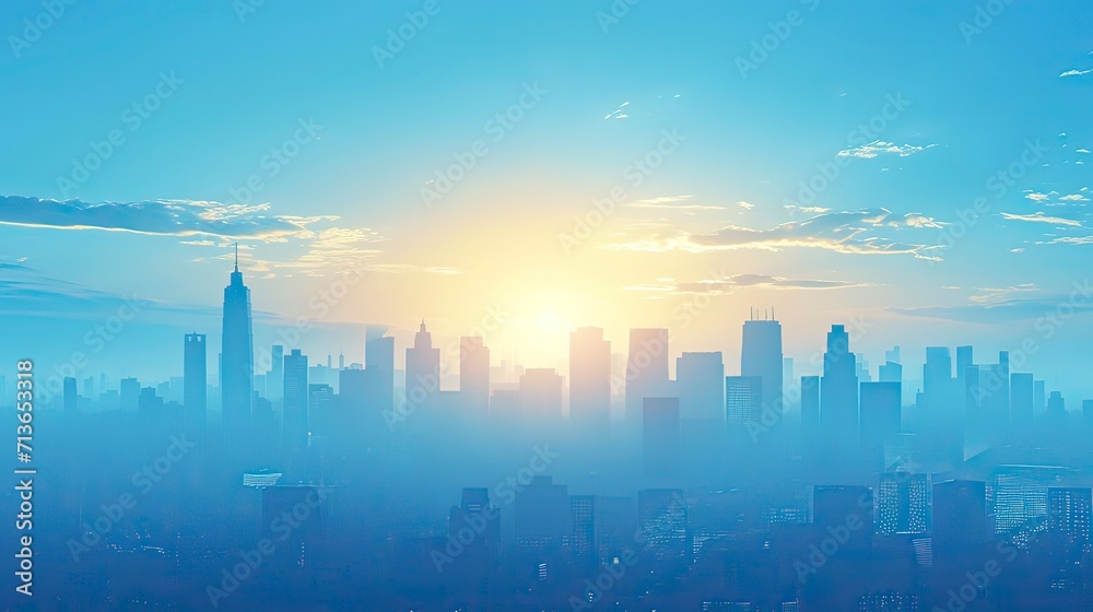 city at sunrise city skyline, City Sky Scrapers bright skies Vector silhouette  generative AI - obrazy, fototapety, plakaty 