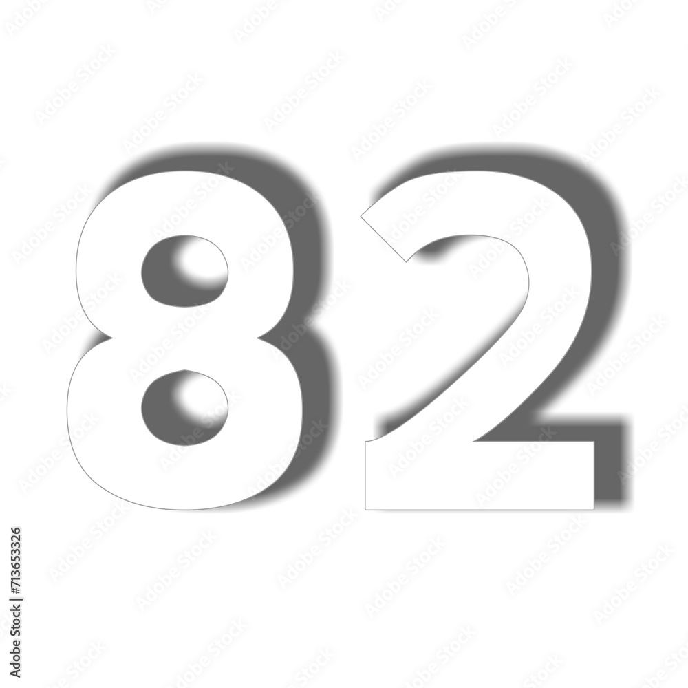 3D number 82 in white color sign symbol numbers for design elements isolated on transparent background 3D number 82 in white color sign symbol numbers for design elements isolated on transparent background