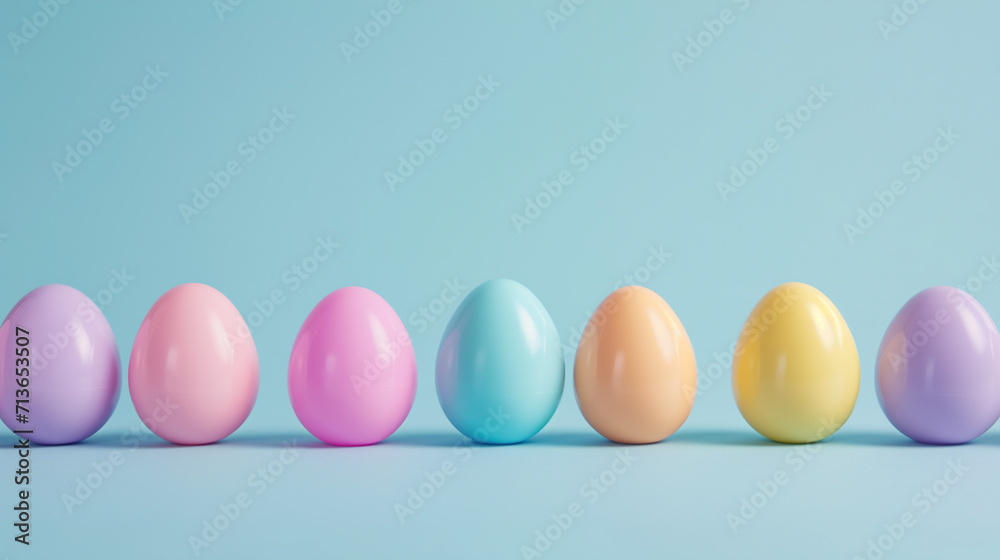 decorated Easter eggs in a row against a solid background decorated Easter eggs in a row against a solid background