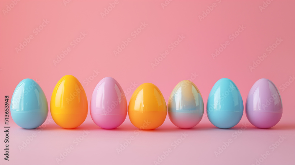 decorated Easter eggs in a row against a solid background decorated Easter eggs in a row against a solid background