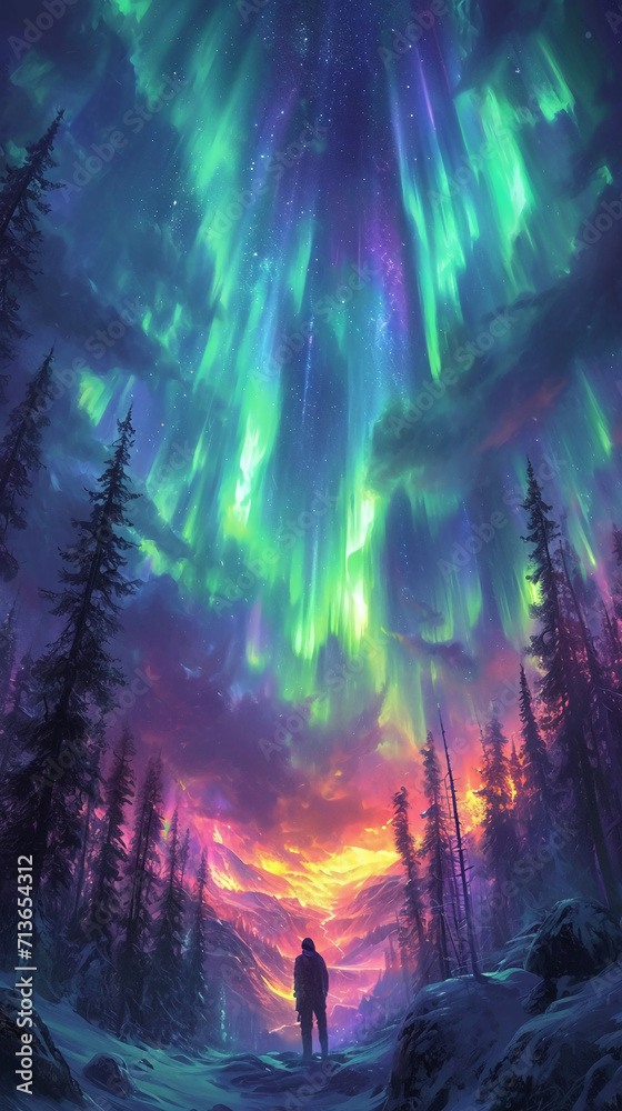Fantastic night view, Northern Lights. AI generative Fantastic night view, Northern Lights. AI generative