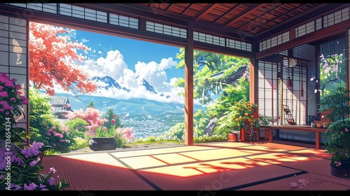 anime background no character  japan room generative AI
