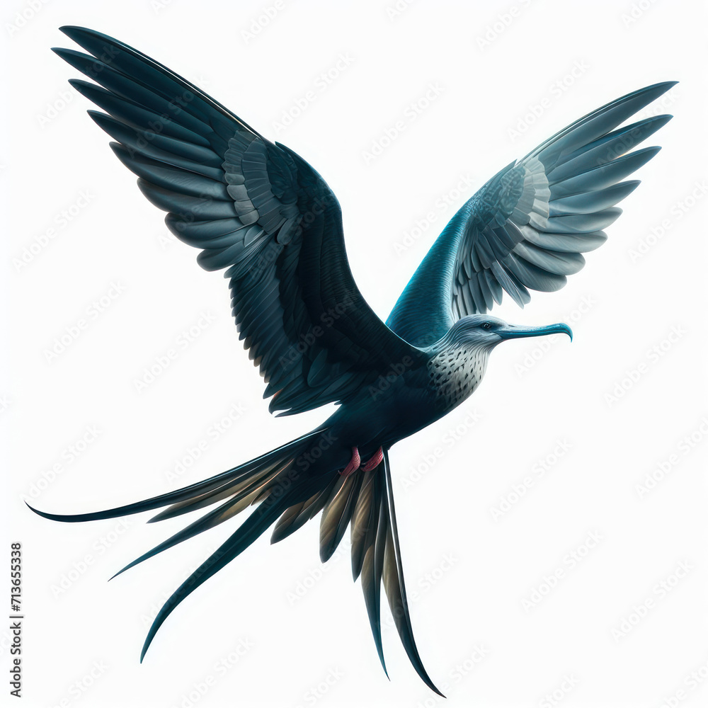 Obraz premium frigate bird, frigate, fregata, fragata, frigate bird following the boat, fragata siguiendo barco, frigatebird. Isolated White background.