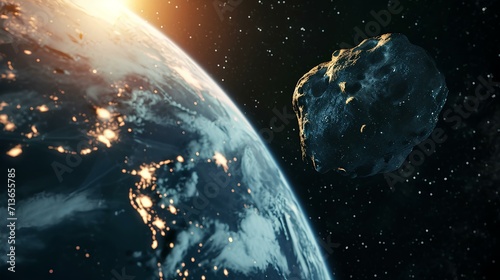 meteorite falling, a huge gigantic asteroid is threatening to hit planet earth. generative AI