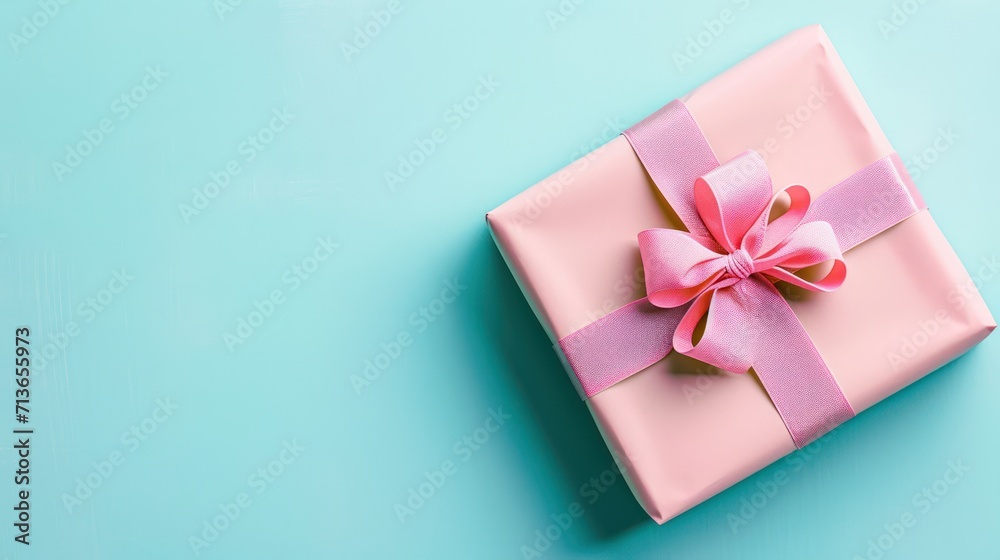 Minimalist pastel gift box background with space for text, featuring an elegantly wrapped gift box adorned with ribbon decoration
Minimalist pastel gift box background with space for text, featuring an elegantly wrapped gift box adorned with ribbon decoration