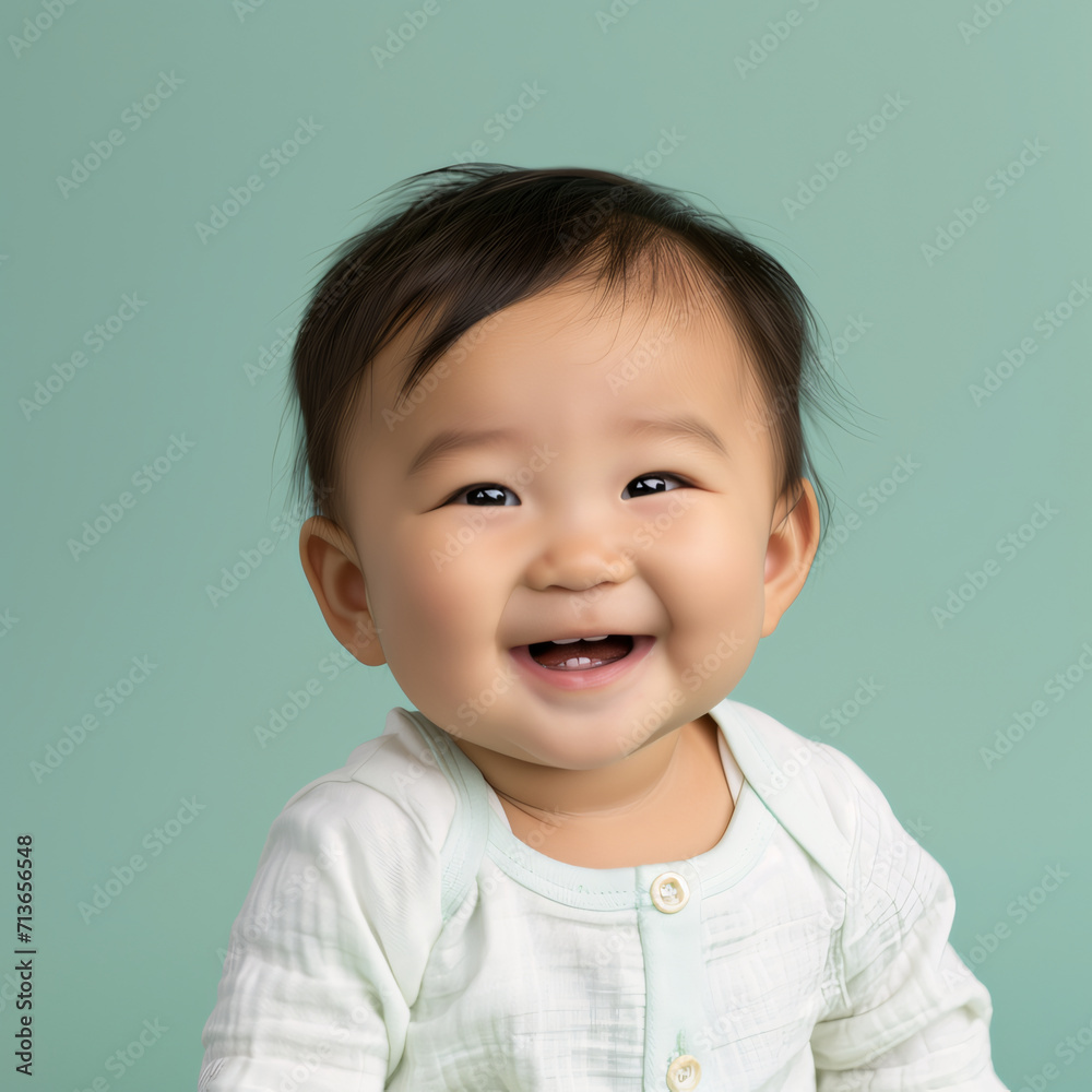 Portrait of a smiling Asian baby boy isolated on color background Portrait of a smiling Asian baby boy isolated on color background