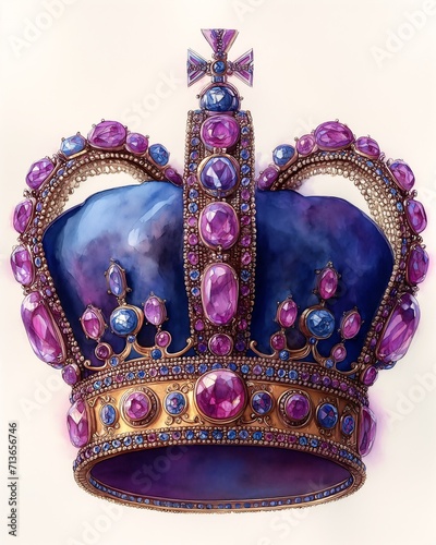 purple blue crown jewels white surface illustration pink diamonds color pencil drawing apparel accessories heaven queen jezebel full hand tinted photo