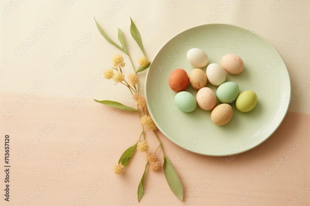Serene Pastel Easter Eggs on a Soft Pink Cloth. Generative AI. Serene Pastel Easter Eggs on a Soft Pink Cloth. Generative AI.