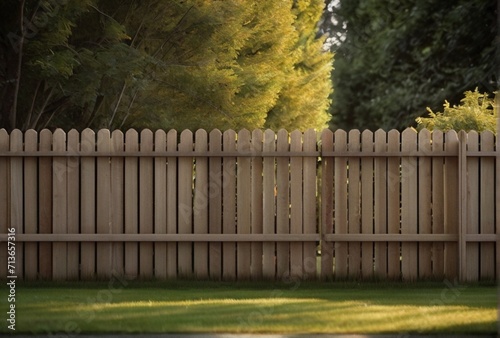  Wooden garden fence with grass from Generative AI