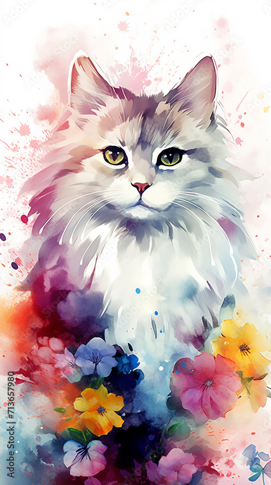 Fototapeta Creative animal concept. Rabbit Bunny in a group, vibrant Doggy Cat wallpaper children's living room mockup with cute animals wall art Cheetah animal abstract wallpaper in pastel colors Generated Ai