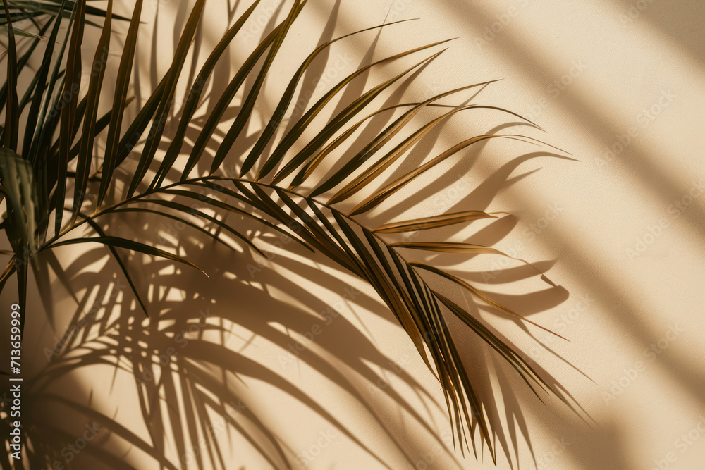 Fototapeta premium Green Palm Leaves in Tropical Paradise: Abstract Botanical Foliage on a Sunny Beach Wall