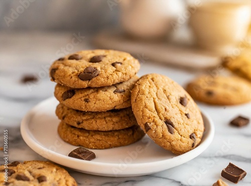 Chocolate chips cookies closeup photography