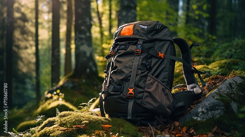 Hiking backpack in forest