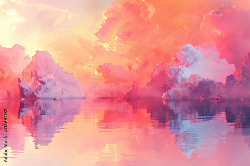 Fototapeta premium Dream land Digital Painting, Universe, Nature, Landscape and Fantasy, Clouds, Reflections, Backgrounds