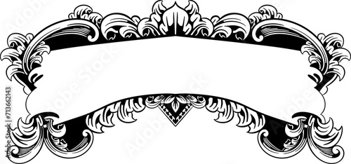 Black and White Ornate Panel Banner Design With Engraving