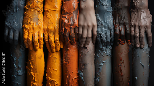 Human's hands with different colored paint on them