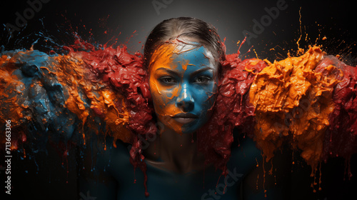 Woman's face with different colored paint on it
