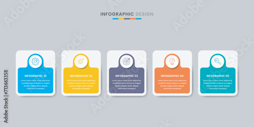 Business infographic design template with icons and 5 options or steps. Can be used for workflow, presentation, etc. Vector illustration