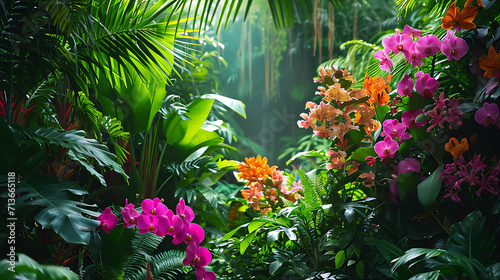 Flores e plantas exóticas e vívidas de todo o mundo são exibidas em um jardim botânico encantador photo