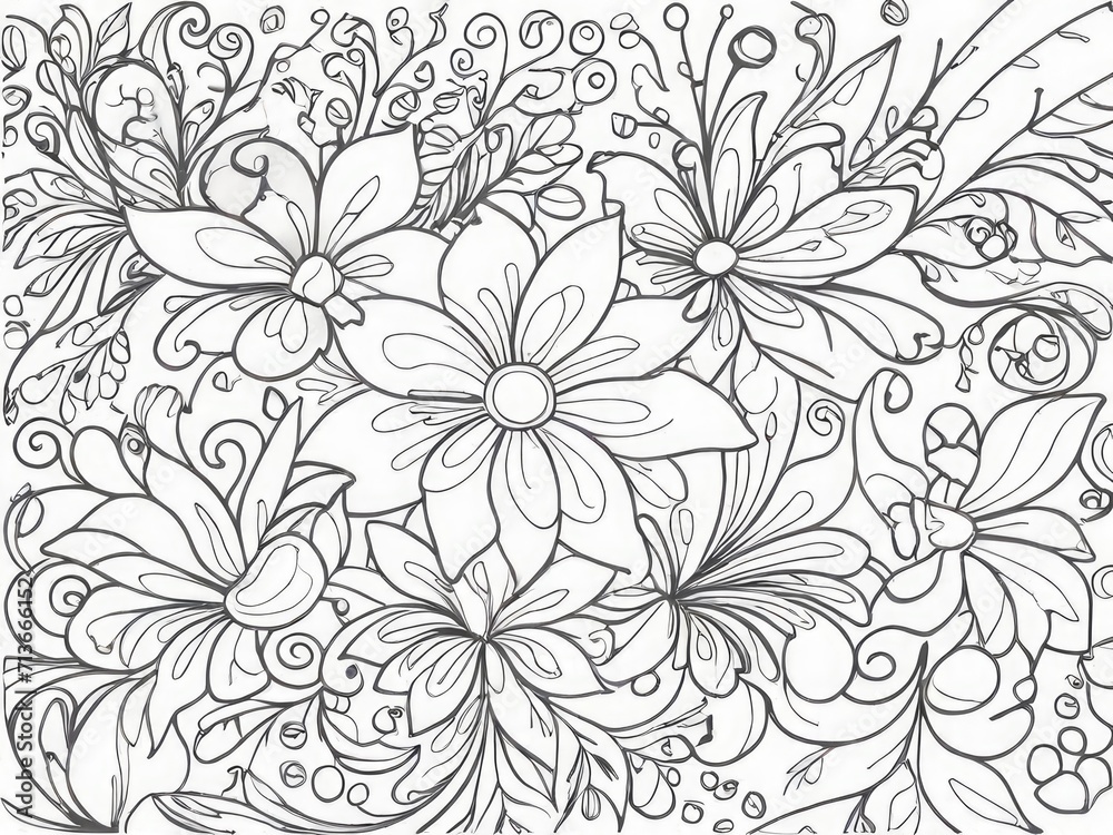 floral art line for coloring book