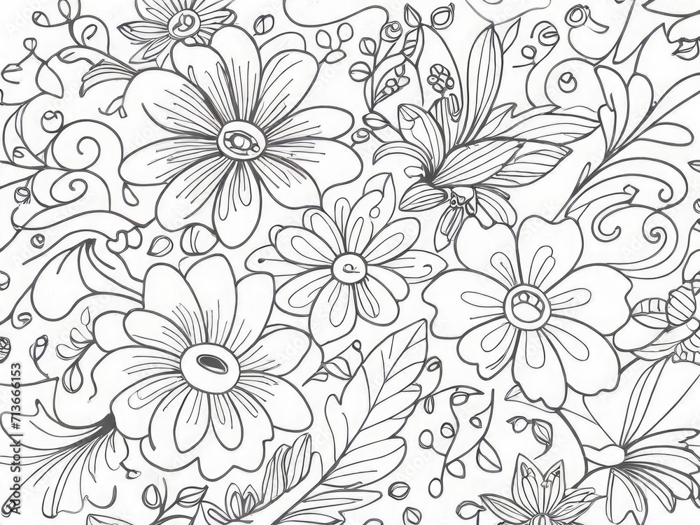 floral art line for coloring book