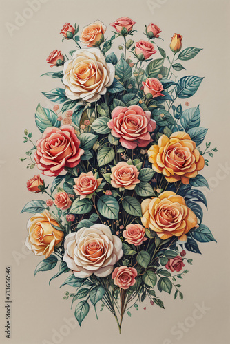 Rose bouquet in watercolor style