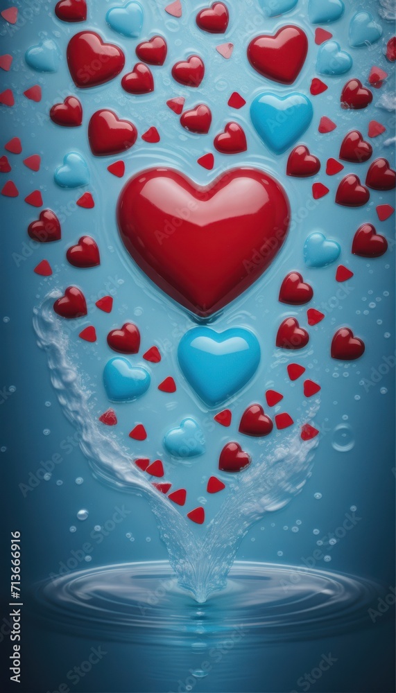 hearts on a red background or valentine hearts background or hearts background  o rheart from water or heart in water or heart of water or heart with drops or heart on the background or heart shaped 