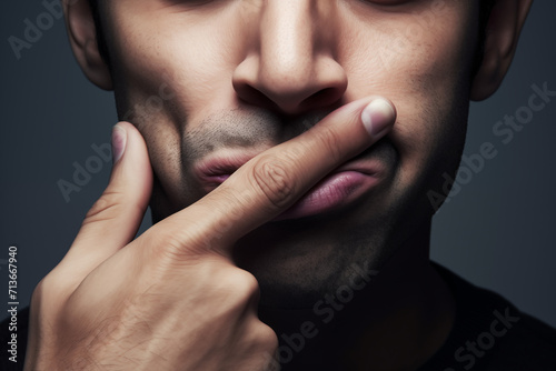 Man With Finger On Mouth Making a Weird Face