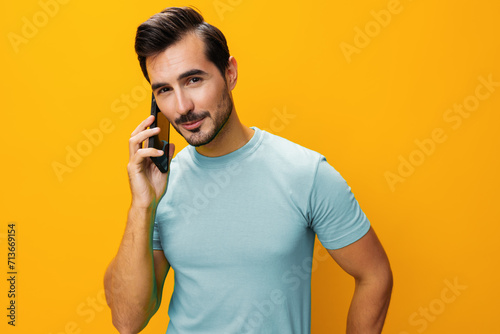 Smartphone man portrait phone cyberspace smiling communication