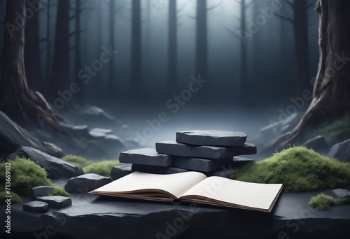 Mystical Beginning: Blank Book in a Forest Scene