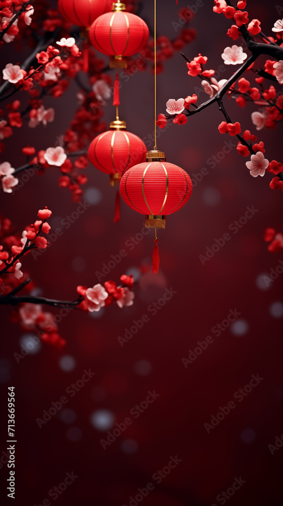 Beautiful Chinese New Year red lanterns on festive background picture

