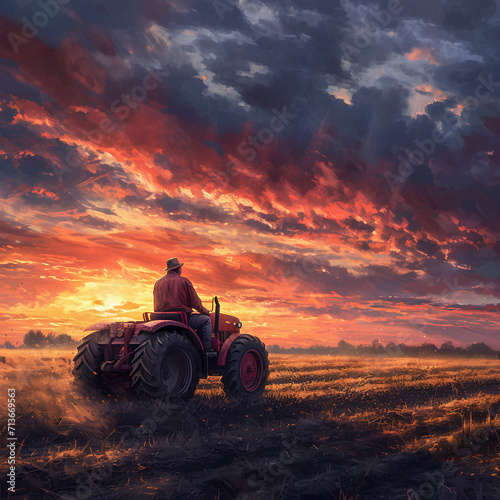 a farmer riding a tractor in the field