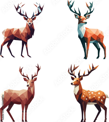set collection of low poly vector deer