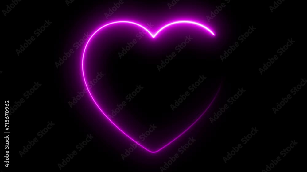 Abstract heart neon glowing line frame, animated moving led light ...