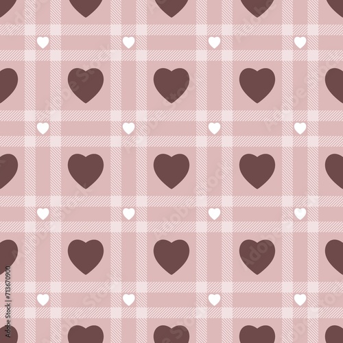 Heart gingham seamless pattern, brown and pink can be used in fashion decoration design for printing,clothes, tablecloths, blankets, bedding, paper,fabric and other textile products. 