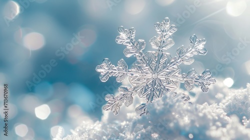 Close-Up Snowflake on Blue Background  Clear