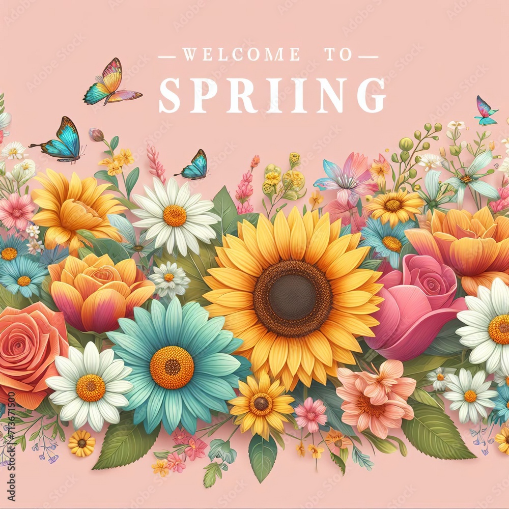 Vector spring background with flowers and butterflies. Floral frame for your design Vector spring background with flowers and butterflies. Floral frame for your design