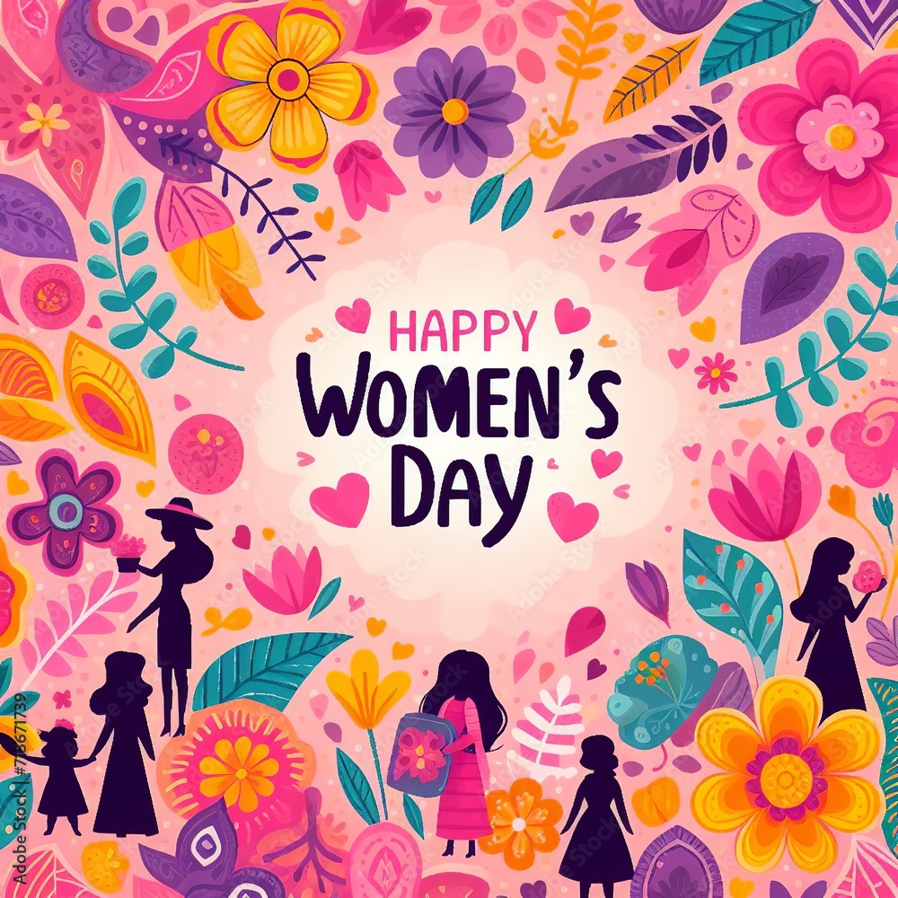 Happy Women's Day Greeting Card. Vector Illustration.